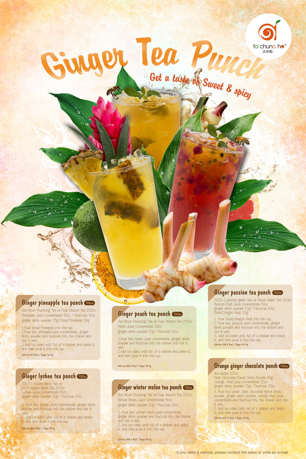 Ginger Tea Punch—Get a taste of Sweet & spicy - Pouchong Tea,Four Season Tea,ginger drink powder,Diced Pineapple,bubbletea,boba,tapiocapearls