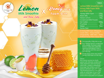 Lemon Condensed Milk Smoothie with Honey Milk Foam and Rose Jelly  700cc - lemon smoothie, bubble tea supplier, bubble tea ingredients supplier, tapioca pearls su
